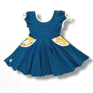 Wildflowers Classroom Casey Dress Girls 18M Teal Twirl Floral Polka Dots Pockets